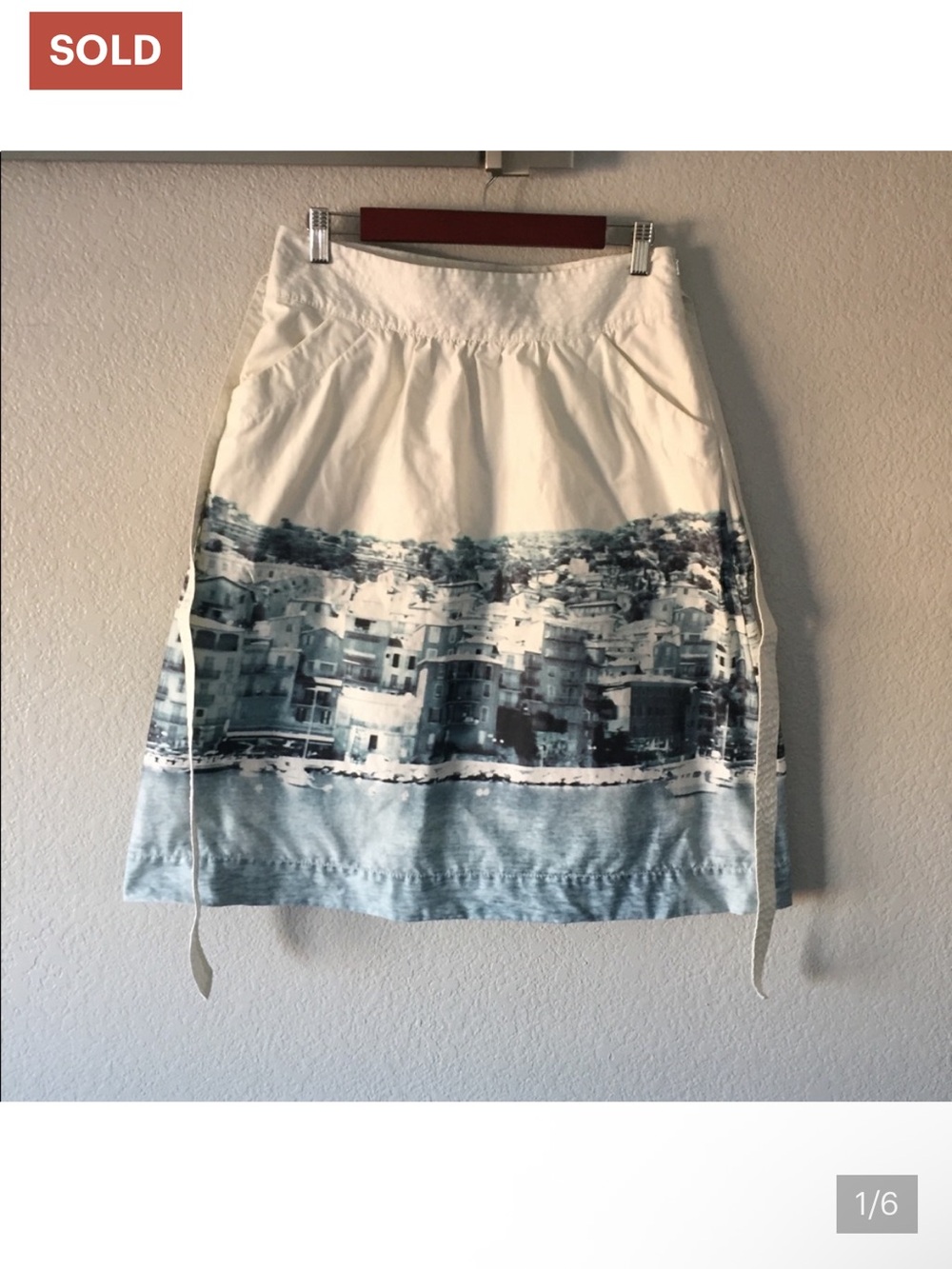 HD in Paris White A-Line Skirt with Blue Coastal Print